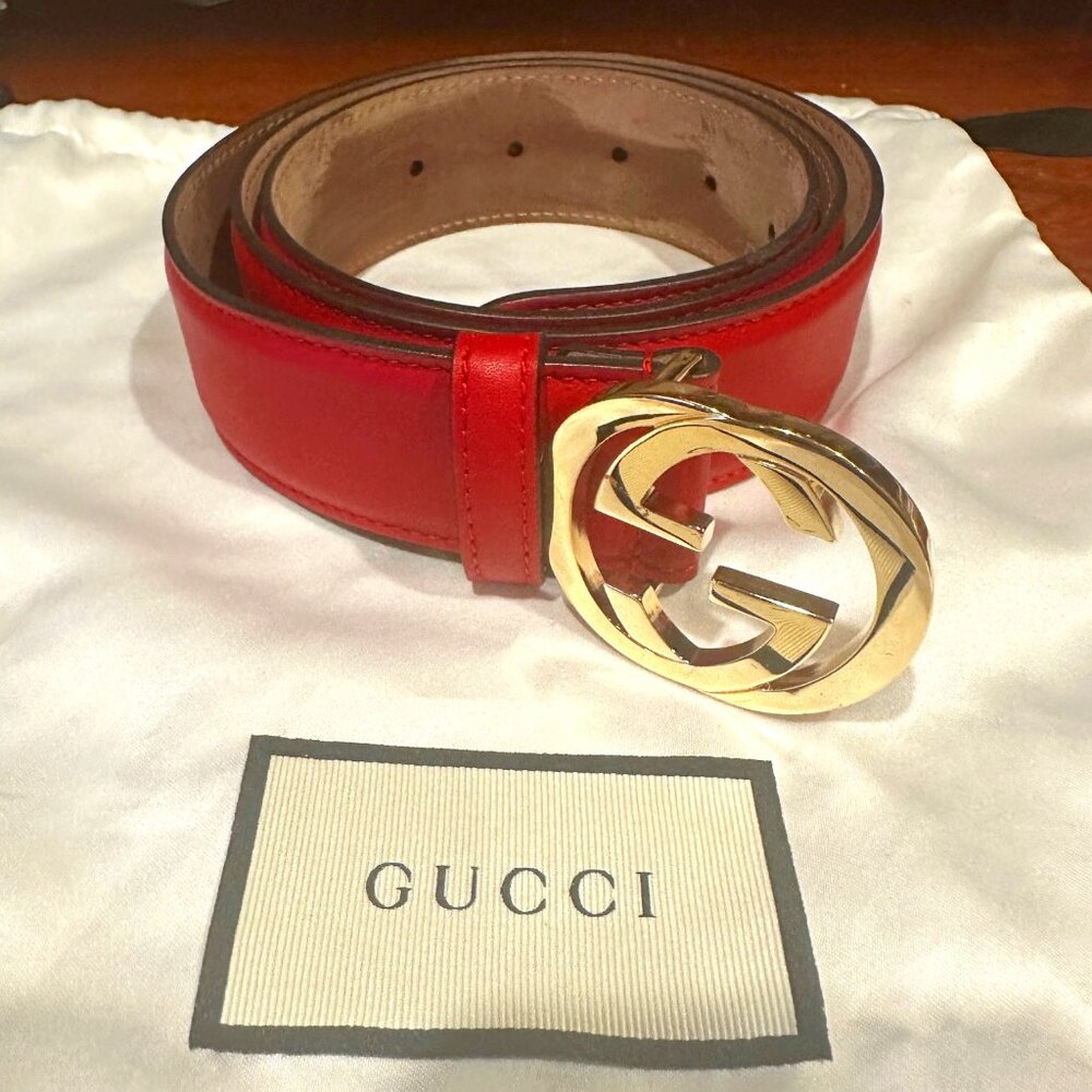 Gucci Red Gucci GG Gold Logo Belt 95 cm